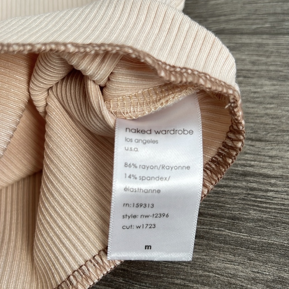 NAKED WARDROBE Ribbed Criss Cross Crop Top Size Medium Neutral Tan Y2K Retro 90s - Picture 9 of 10